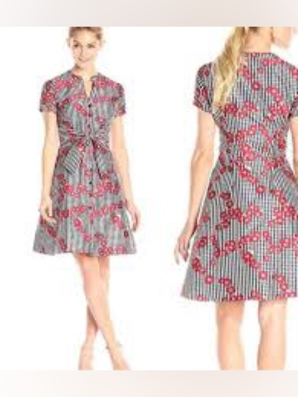Adrianna papell Striped Floral Tie-Waist Mini Dress - Pink/Gray